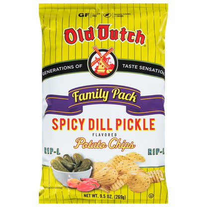 Old Dutch Spicy Dill Pickle Potato Chips Family Pack 9.5 oz