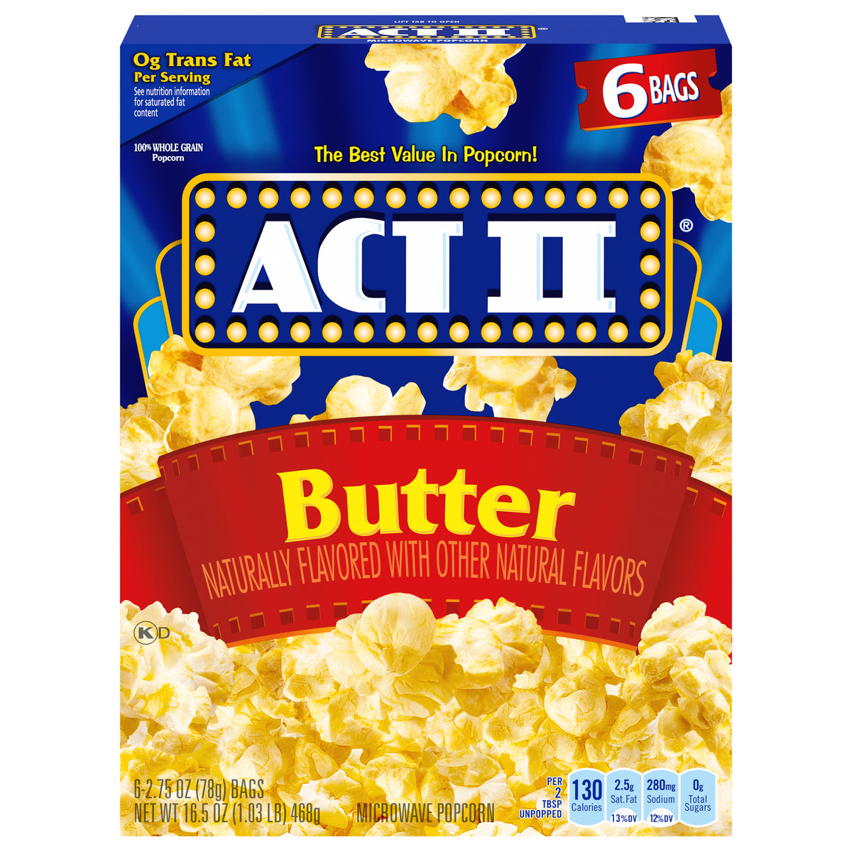 ACT II Butter Microwave Popcorn, 6-Count 2.75-oz. Bags