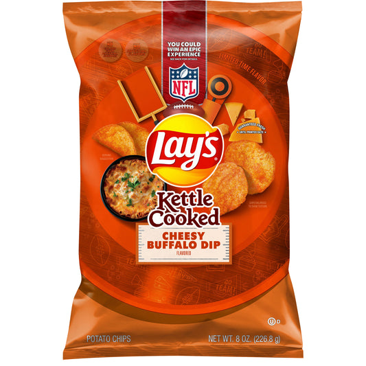 Lay's Kettle Cooked Potato Chips Cheesy Buffalo Dip Flavored 8 Oz