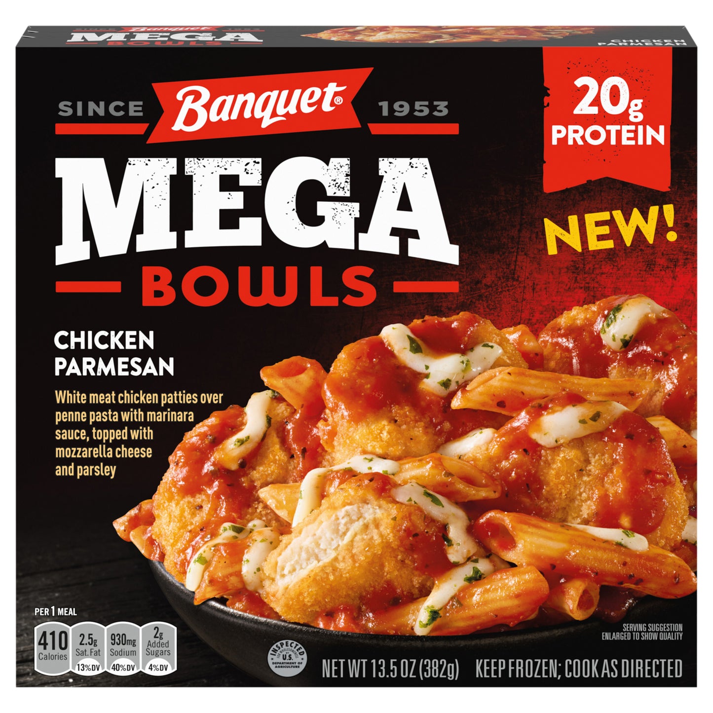 Banquet MEGA Bowls Chicken Parmesan, Frozen Meal, 13.5 oz.