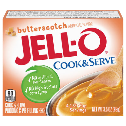 Jell-O Cook & Serve Butterscotch Artificially Flavored Pudding & Pie Filling Mix, 3.5 oz Box