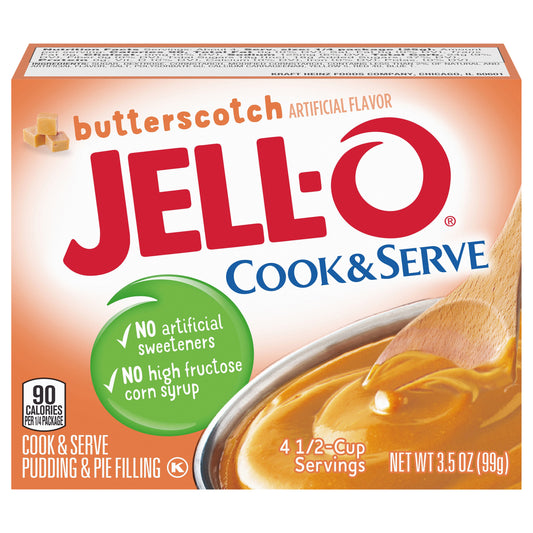 Jell-O Cook & Serve Butterscotch Artificially Flavored Pudding & Pie Filling Mix, 3.5 oz Box