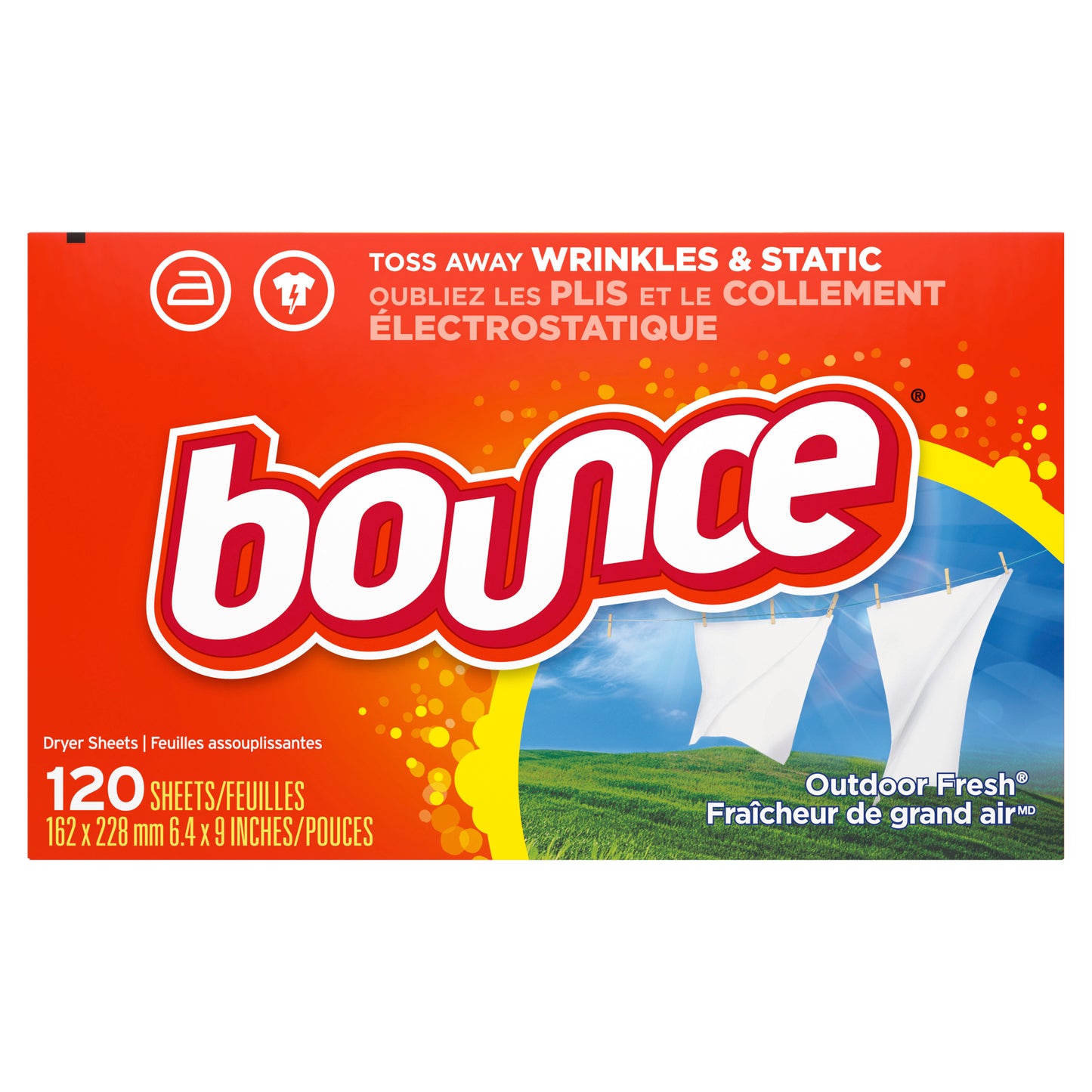 Bounce Dryer Sheets, 120 Sheets, Outdoor Fresh Scent Fabric Softener Sheets, Reduces Static, Softens and Fights Wrinkles