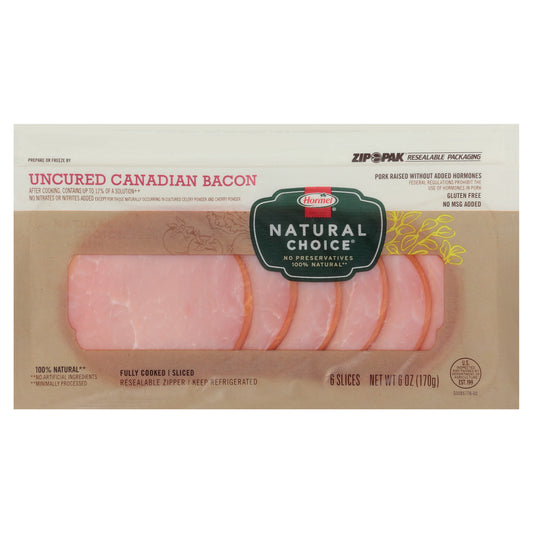 Hormel® Natural Choice® Fully Cooked Uncured Sliced Canadian Bacon 6 ct Zip-Pak®