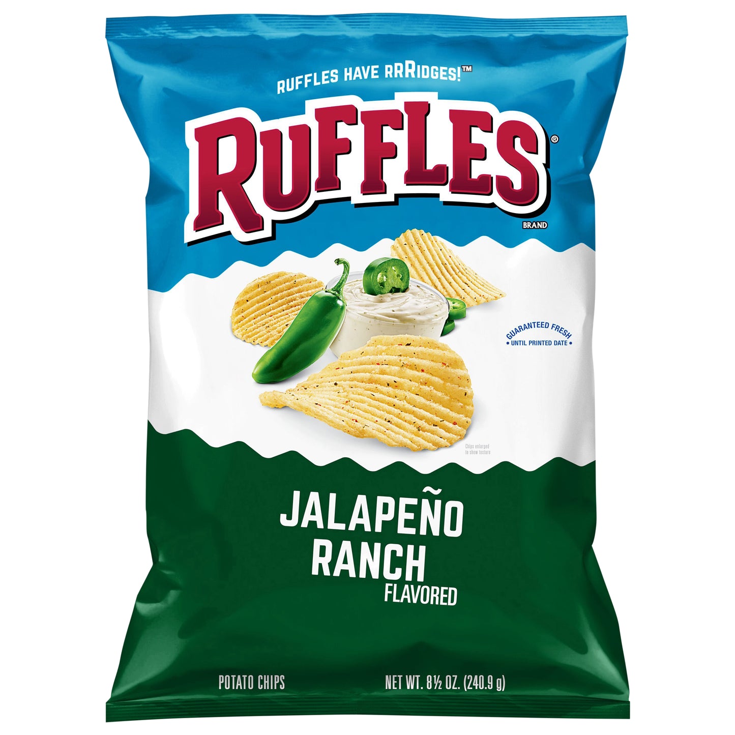 Ruffles Potato Chips Jalapeno Ranch Flavored 8 1/2 Oz