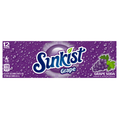 Sunkist Grape Soda, 12 fl oz cans, 12 pack
