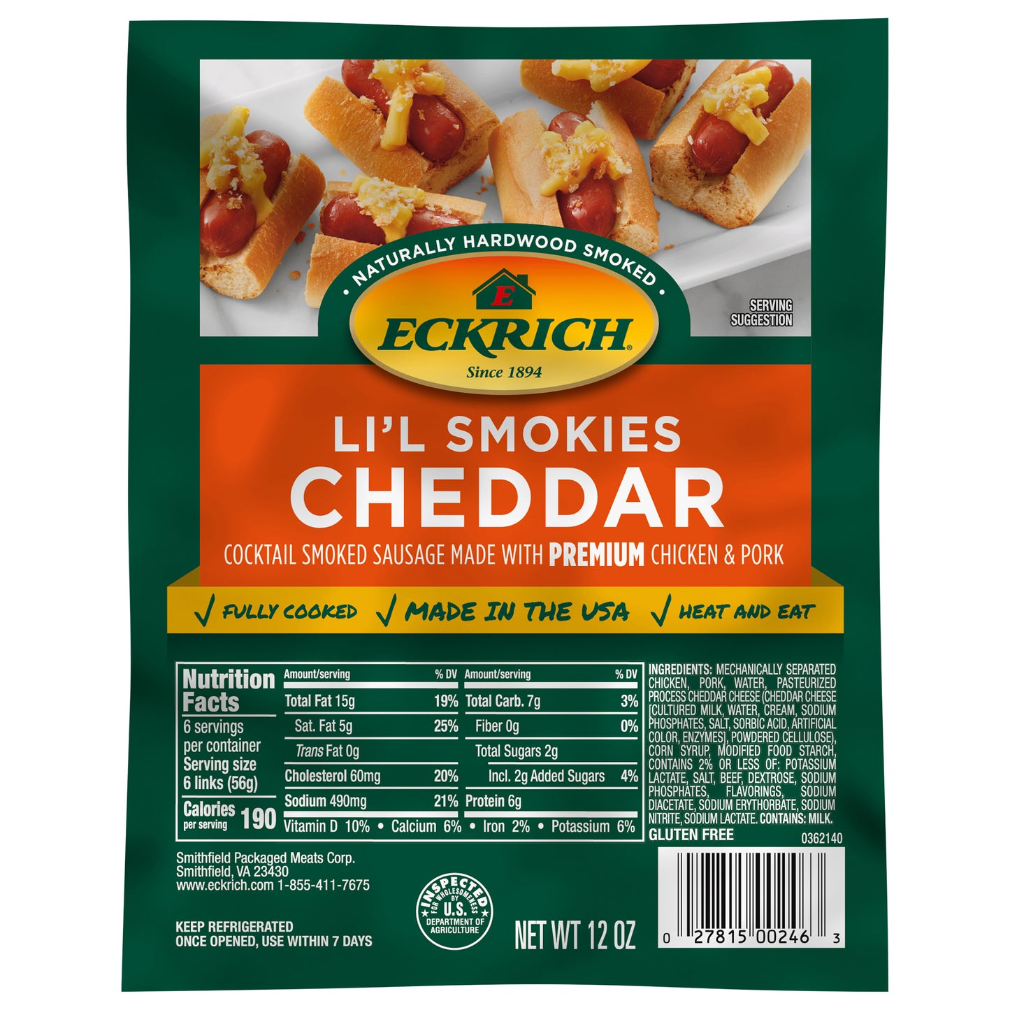 Eckrich Cheddar Li'l Smokies Cocktail Smoked Sausages, 12 oz