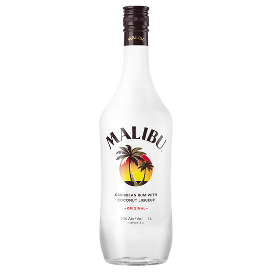 Malibu Flavored Caribbean Rum with Coconut Liqueur 1L Bottle 42 Proof