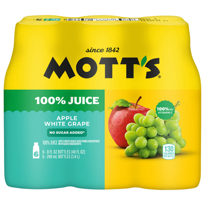 Mott's 100% Apple White Grape Juice, 8 fl oz bottles, 6 pack