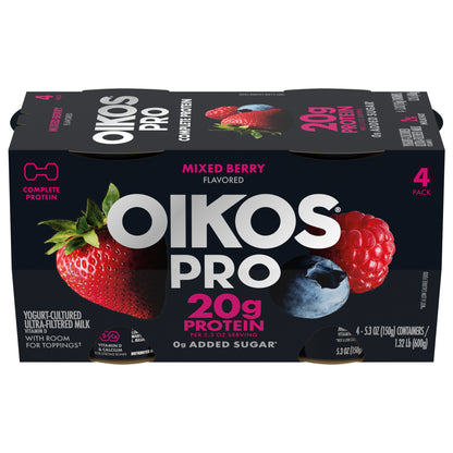 Oikos Pro 20g Protein, Mixed Berry Yogurt-Cultured Dairy Product, 4 Ct, 5.3 OZ Cups