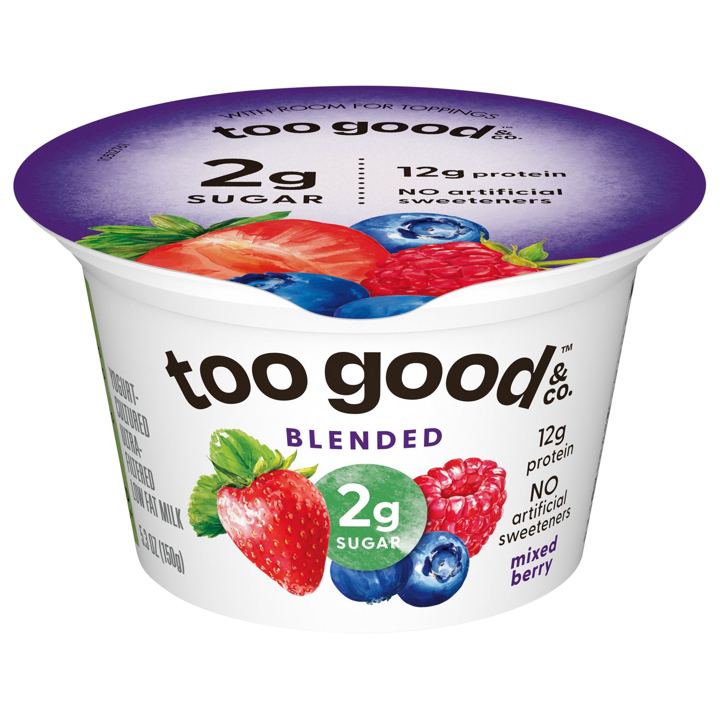 Too Good & Co. Mixed Berry Yogurt-Cultured Ultra-Filtered Low Fat Milk Product, 5.3 OZ Cup