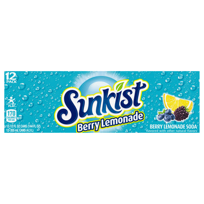 Sunkist Berry Lemonade Soda, 12 fl oz cans, 12 Pack
