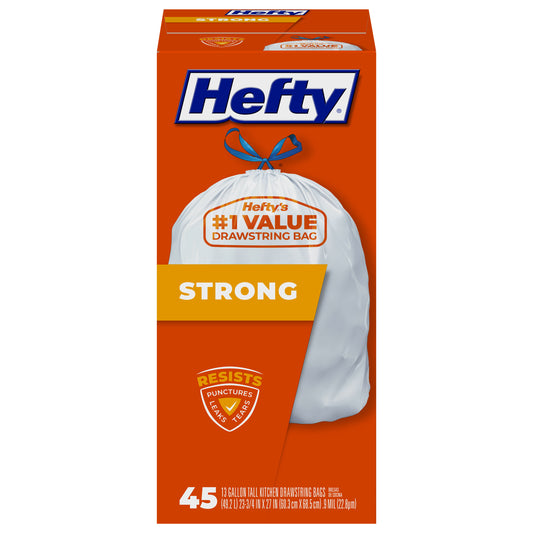 Hefty 13 Gallon Strong Drawstrings Tall Kitchen Bags 45 ea