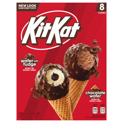 Kit Kat Wafer with Fudge/Chocolate Wafer Frozen Dairy Dessert Cones 8 ea