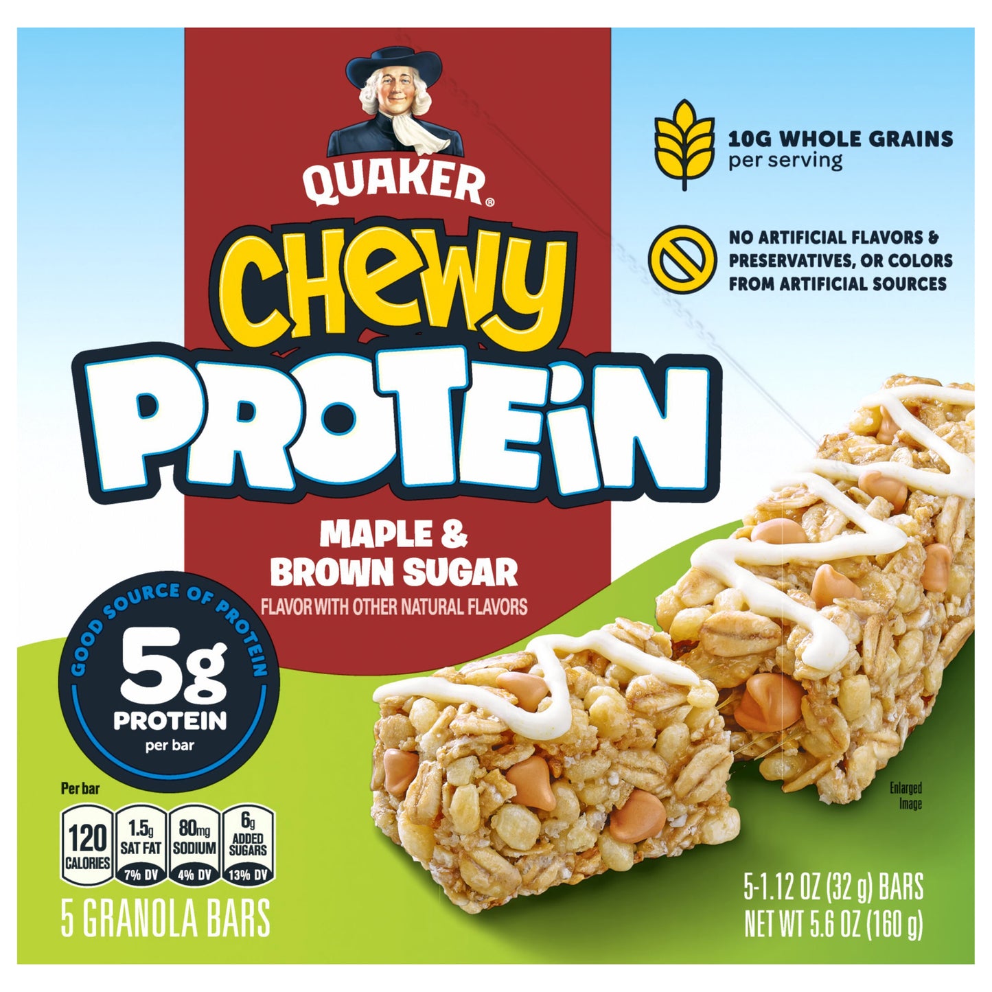 Quaker Chewy Protein Granola Bars Maple & Brown Sugar, 1.12 Oz X 5