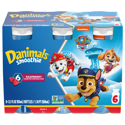 Danimals Smoothie Raspberry Dairy Drink Multi-Pack, 6 Ct, 3.1 OZ Smoothie Bottles