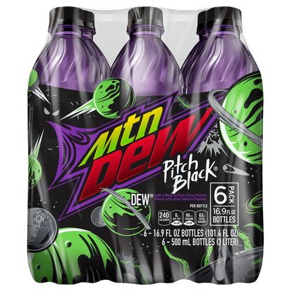 Mtn Dew Soda Pitch Black 16.9 Fl Oz, 6 Count, (Pack of 4)