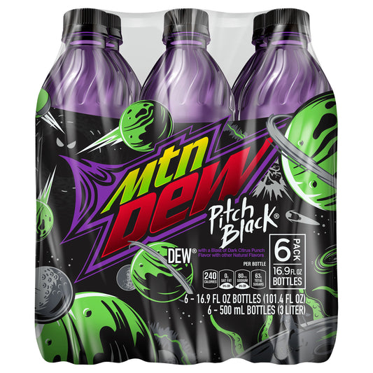 Mtn Dew Soda Pitch Black 16.9 Fl Oz, 6 Count, (Pack of 4)