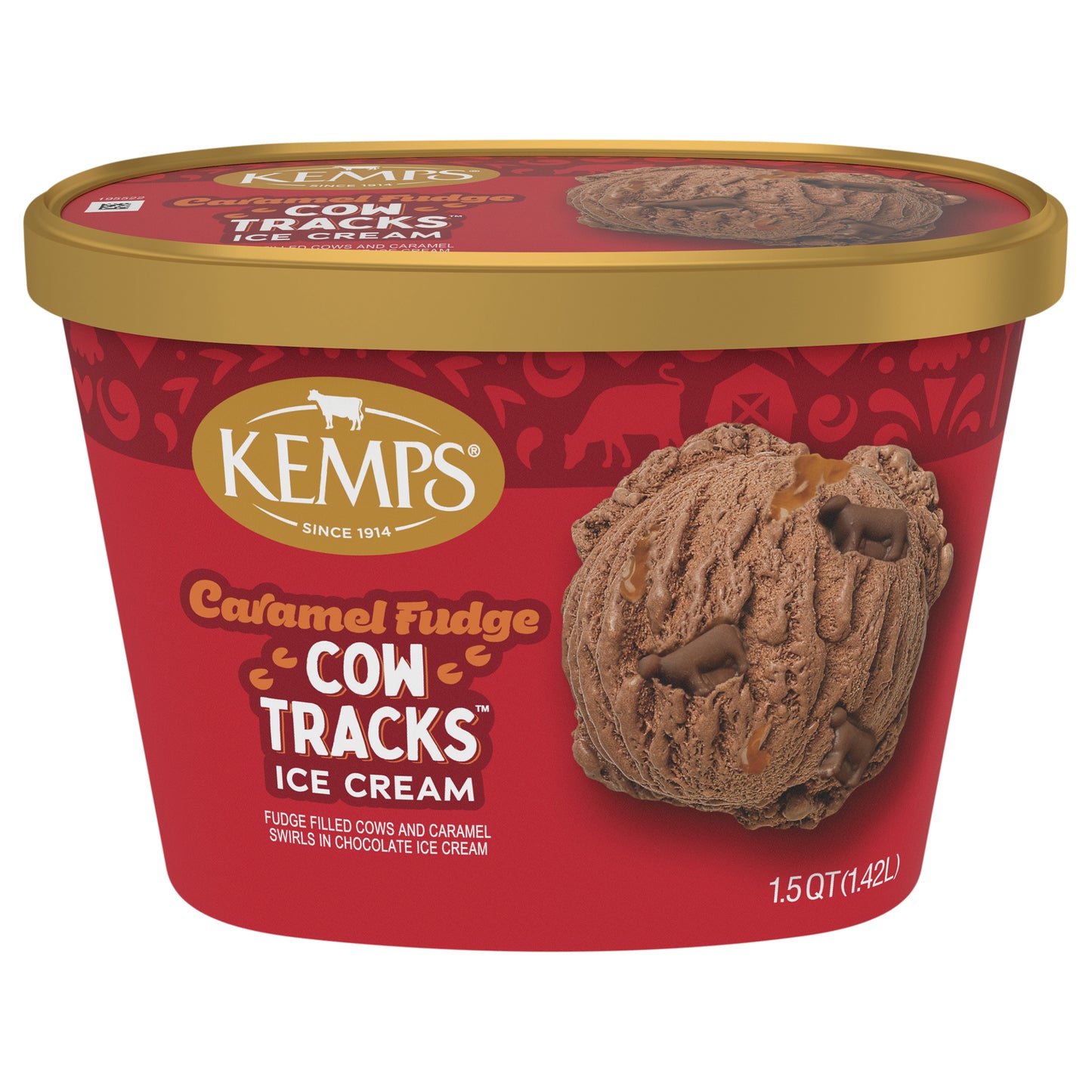 Kemps Caramel Fudge Cow Tracks Ice Cream 1.5 Quart