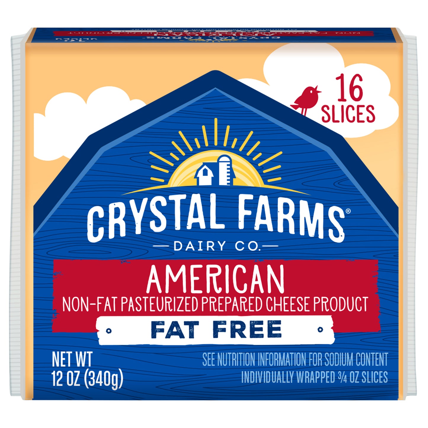 Crystal Farms Fat Free American Pasteurized Prepared Cheese Product, 12 oz, 16 slices