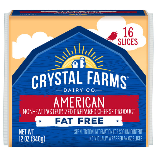 Crystal Farms Fat Free American Pasteurized Prepared Cheese Product, 12 oz, 16 slices