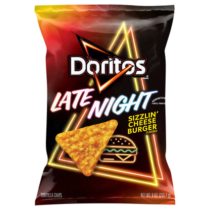 Doritos Tortilla Chips, Late Night Sizzlin Cheeseburger Flavored, 9 Oz