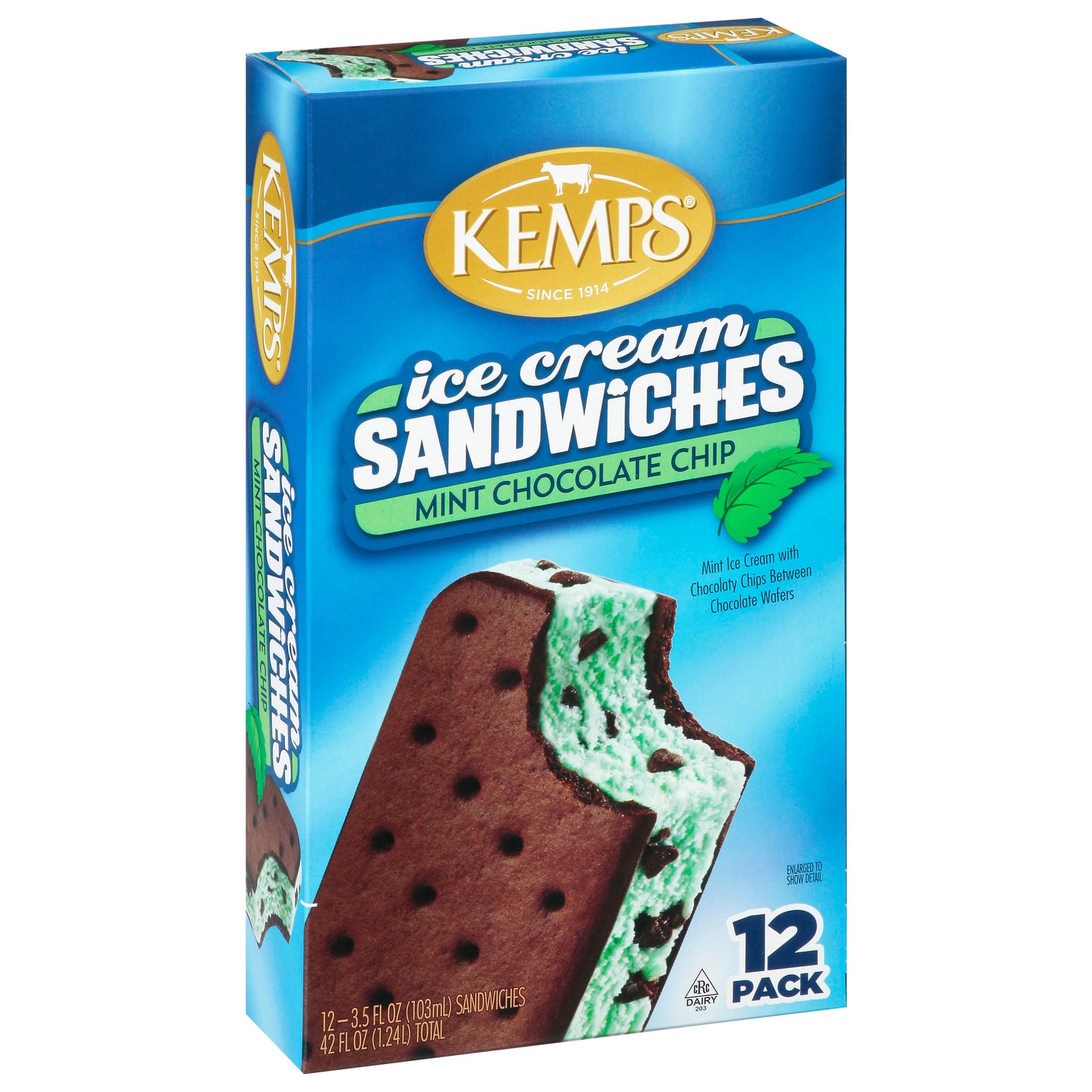 Kemps Mint Chocolate Chip Ice Cream Sandwiches 12 - 3.5 fl oz
