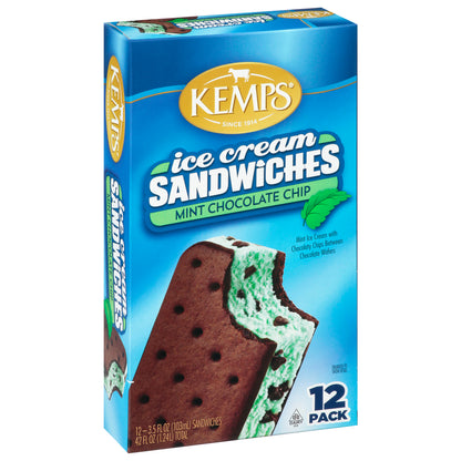 Kemps Mint Chocolate Chip Ice Cream Sandwiches 12 - 3.5 fl oz